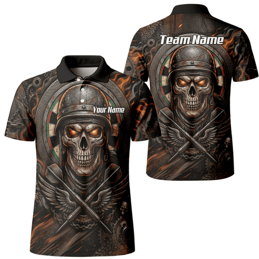 Dart Trikot Herren Personalisierbar – Totenkopf Krieger Braun Flammen B5126 - Outfitsuche