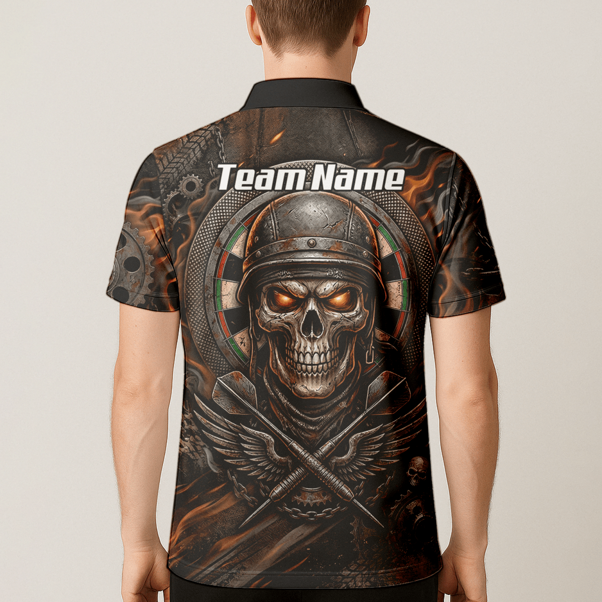 Dart Trikot Herren Personalisierbar – Totenkopf Krieger Braun Flammen B5126 - Outfitsuche