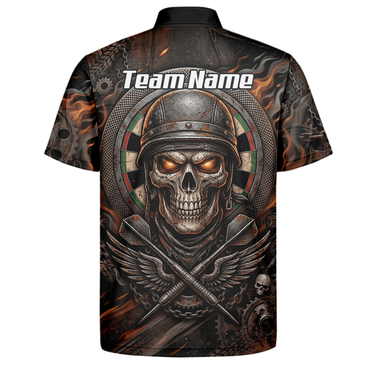 Dart Trikot Herren Personalisierbar – Totenkopf Krieger Braun Flammen B5126 - Outfitsuche