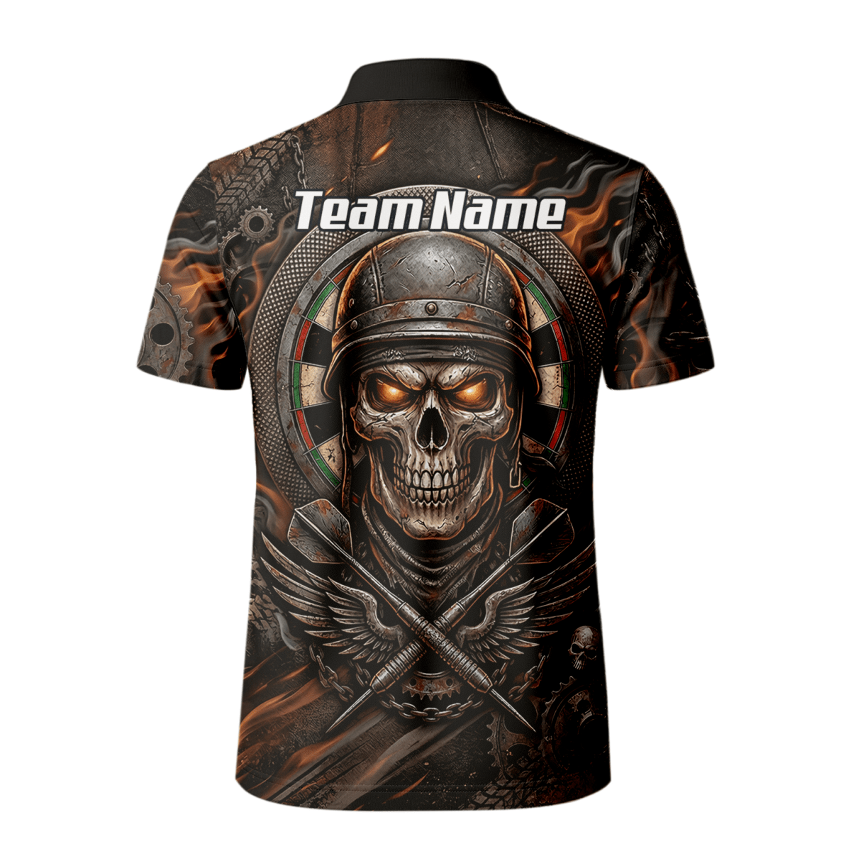 Dart Trikot Herren Personalisierbar – Totenkopf Krieger Braun Flammen B5126 - Outfitsuche