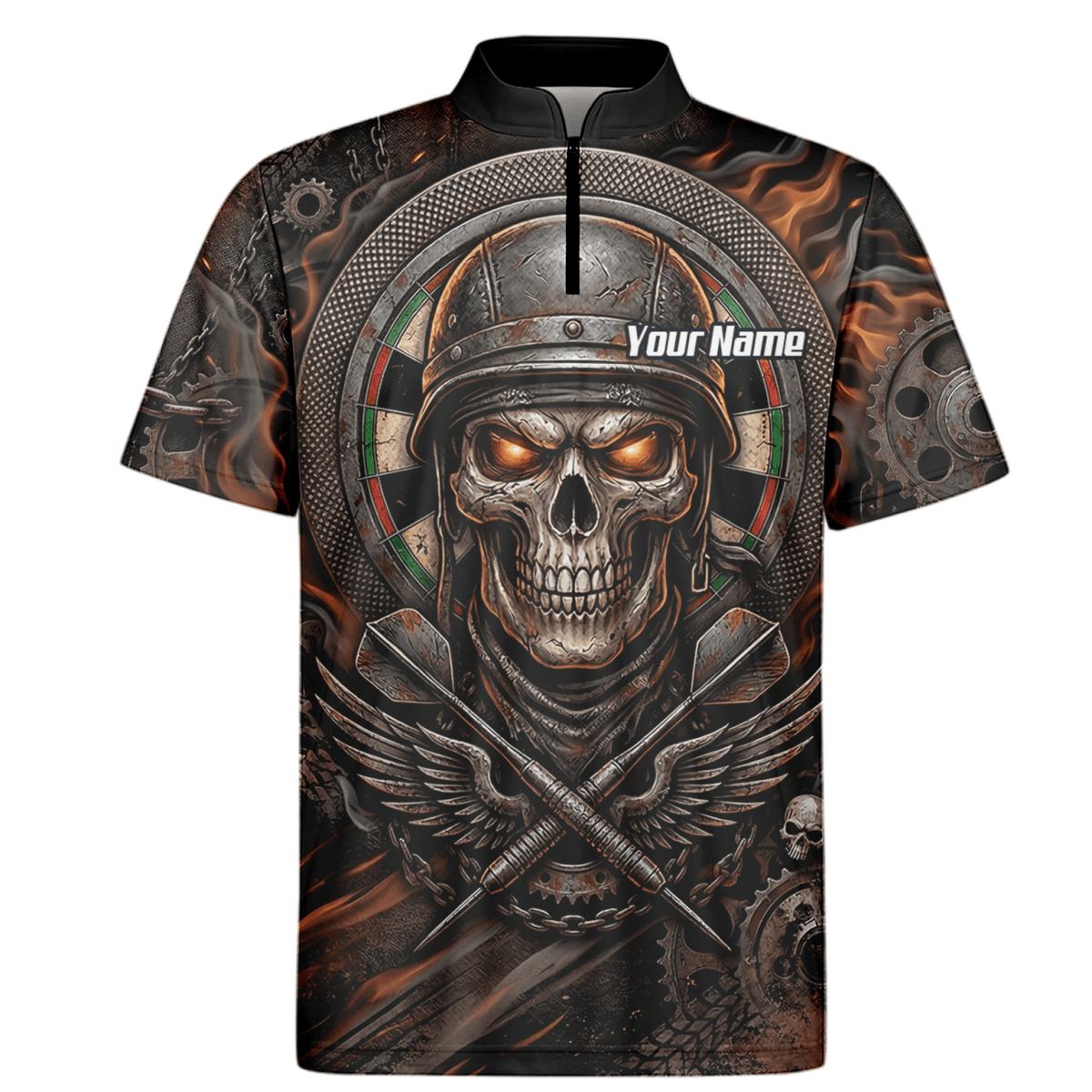 Dart Trikot Herren Personalisierbar – Totenkopf Krieger Braun Flammen B5126 - Outfitsuche