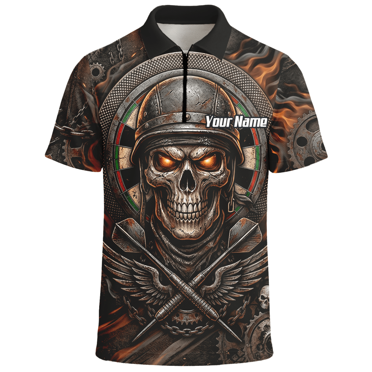Dart Trikot Herren Personalisierbar – Totenkopf Krieger Braun Flammen B5126 - Outfitsuche