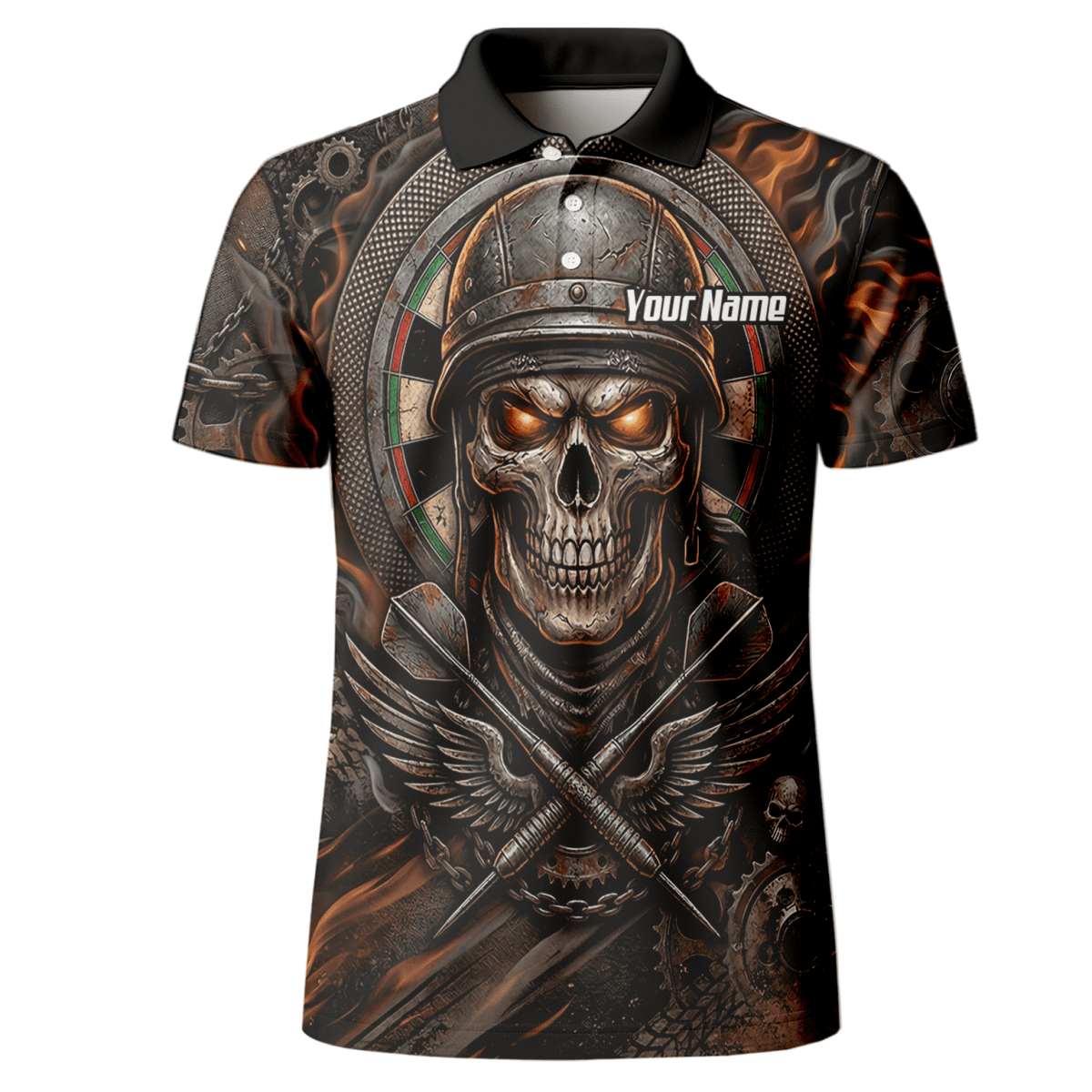 Dart Trikot Herren Personalisierbar – Totenkopf Krieger Braun Flammen B5126 - Outfitsuche