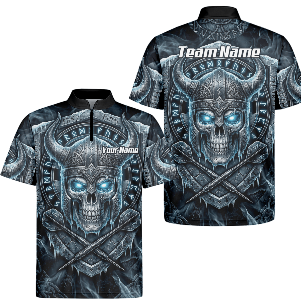 Dart Trikot Herren Personalisierbar – Wikinger Totenkopf Blau Schwarz I6327 - Outfitsuche