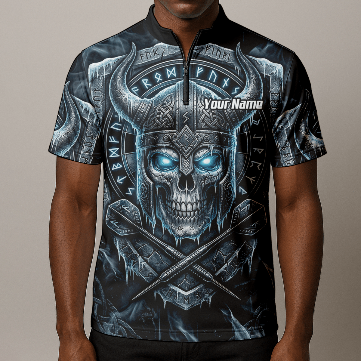 Dart Trikot Herren Personalisierbar – Wikinger Totenkopf Blau Schwarz I6327 - Outfitsuche