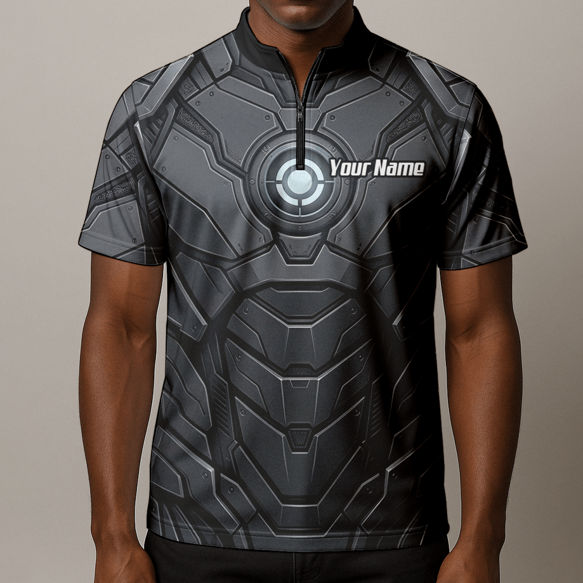 Dart Trikot Herren Personalisiert – Mech Rüstung Design Grau - Schwarz C3855 - Outfitsuche