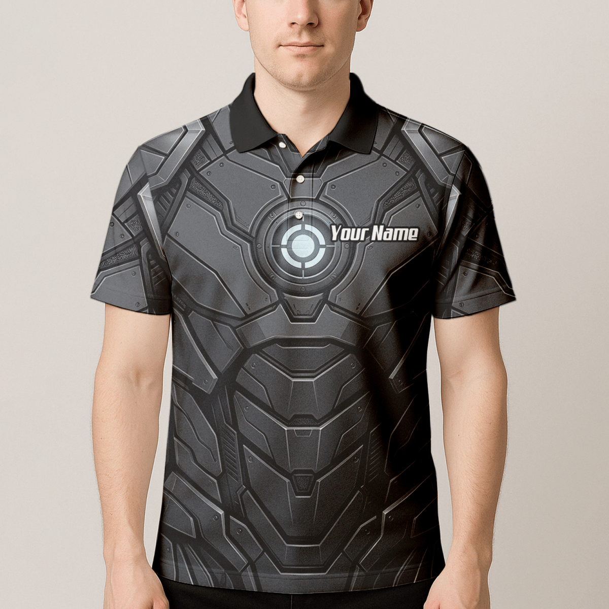 Dart Trikot Herren Personalisiert – Mech Rüstung Design Grau - Schwarz C3855 - Outfitsuche