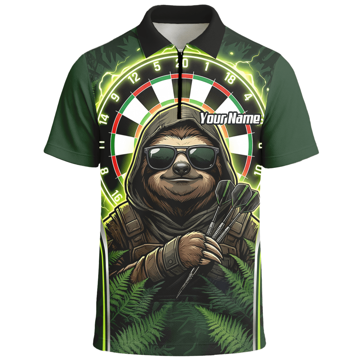 Dart Trikot Herren – Personalisiertes Faultier Motiv Grün Schwarz A2449 - Outfitsuche