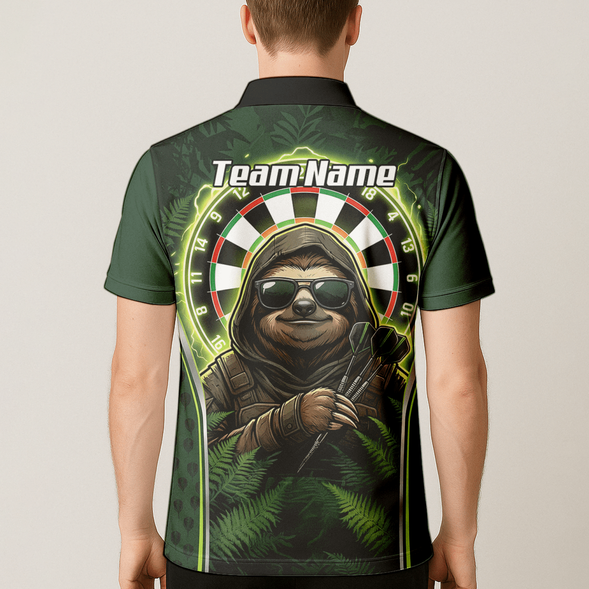 Dart Trikot Herren – Personalisiertes Faultier Motiv Grün Schwarz A2449 - Outfitsuche