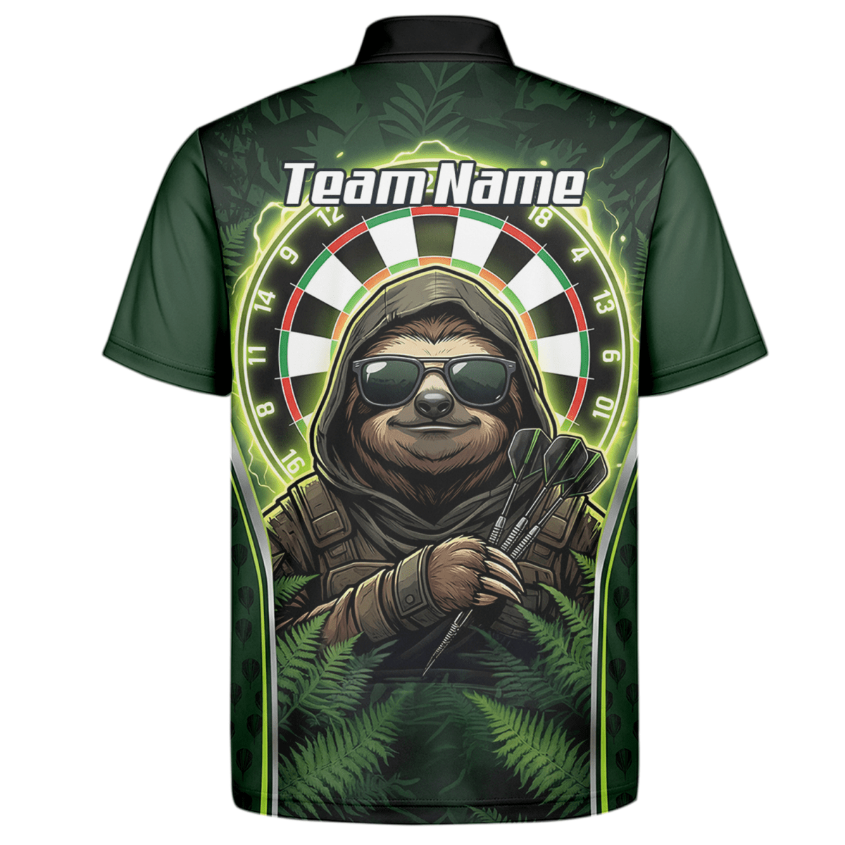 Dart Trikot Herren – Personalisiertes Faultier Motiv Grün Schwarz A2449 - Outfitsuche