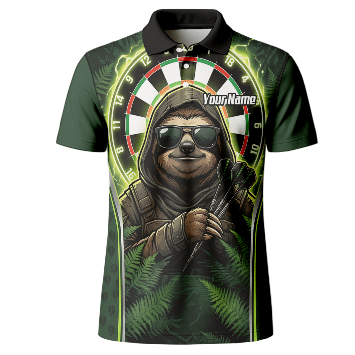 Dart Trikot Herren – Personalisiertes Faultier Motiv Grün Schwarz A2449 - Outfitsuche