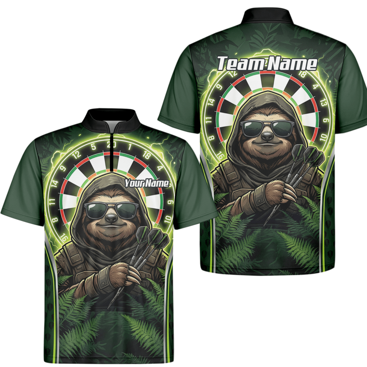Dart Trikot Herren – Personalisiertes Faultier Motiv Grün Schwarz A2449 - Outfitsuche