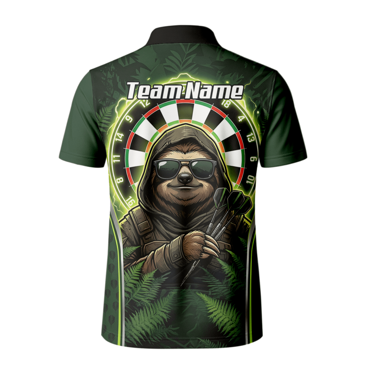 Dart Trikot Herren – Personalisiertes Faultier Motiv Grün Schwarz A2449 - Outfitsuche