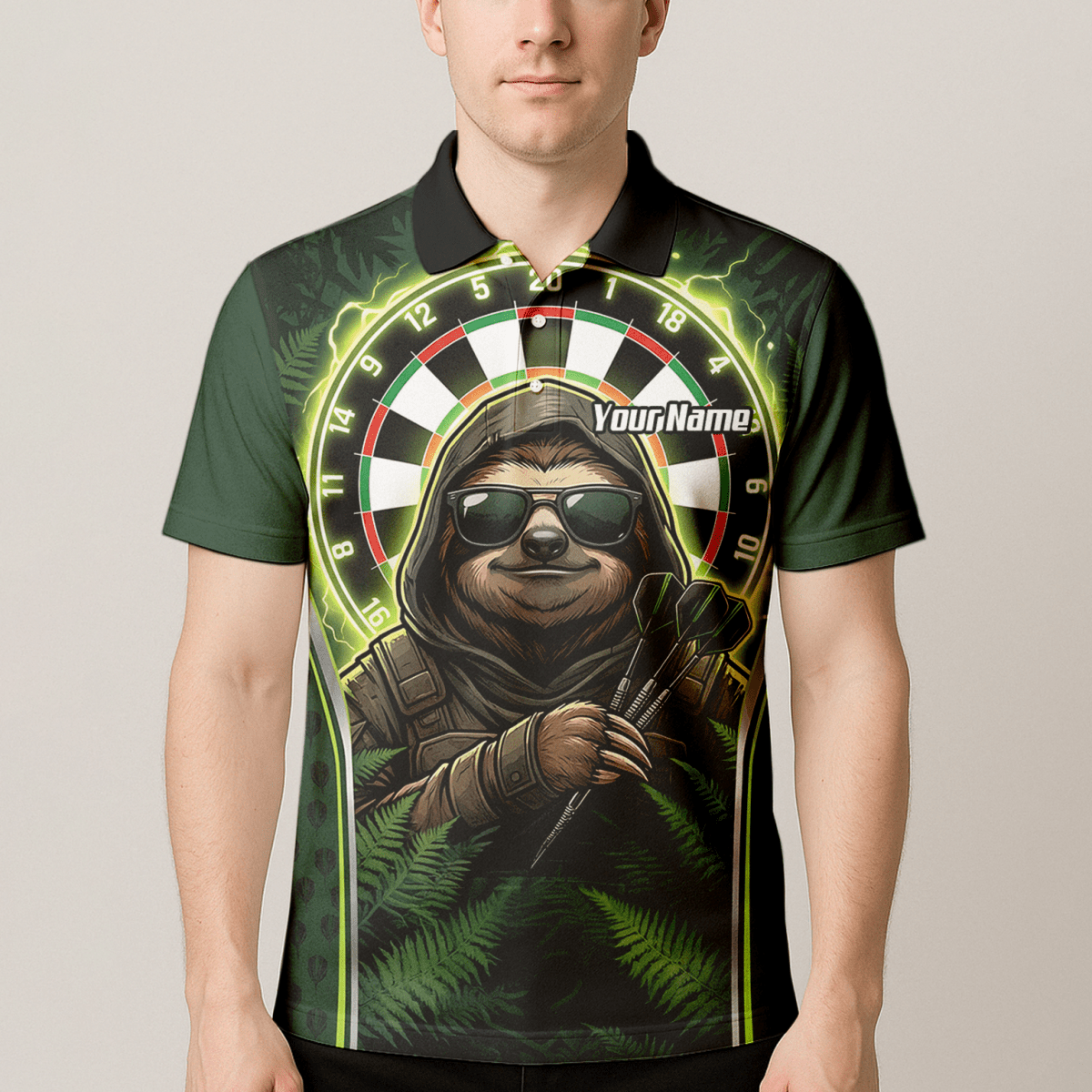Dart Trikot Herren – Personalisiertes Faultier Motiv Grün Schwarz A2449 - Outfitsuche
