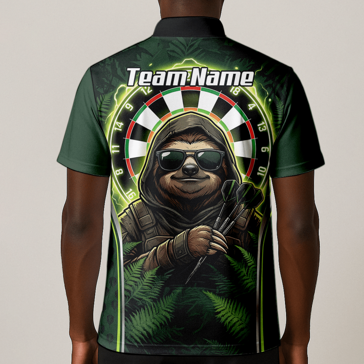 Dart Trikot Herren – Personalisiertes Faultier Motiv Grün Schwarz A2449 - Outfitsuche