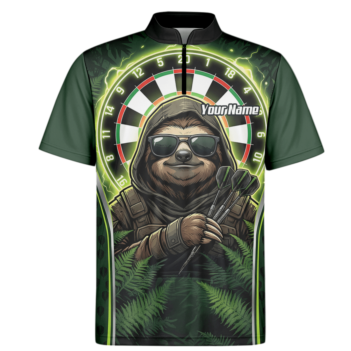 Dart Trikot Herren – Personalisiertes Faultier Motiv Grün Schwarz A2449 - Outfitsuche