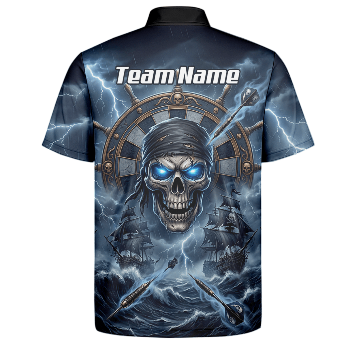 Dart Trikot Herren – Piraten Totenkopf & Geisterschiff, Blau, Personalisierbar C6638 - Outfitsuche