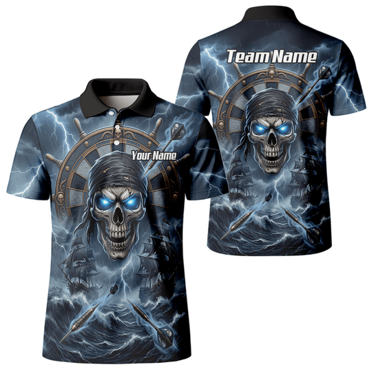 Dart Trikot Herren – Piraten Totenkopf & Geisterschiff, Blau, Personalisierbar C6638 - Outfitsuche