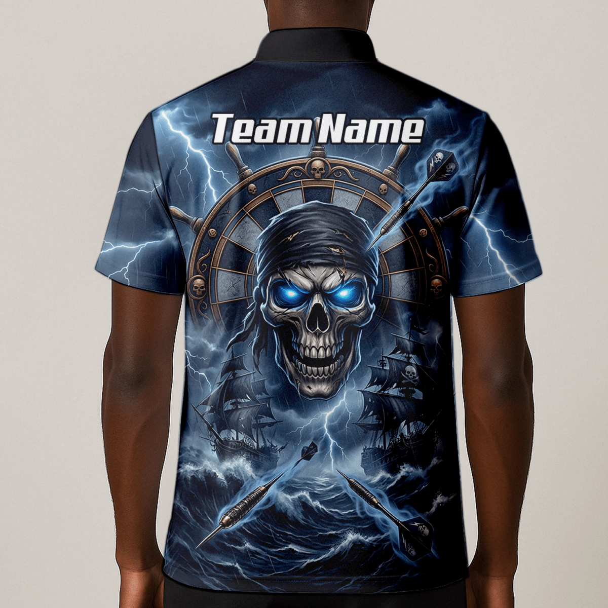 Dart Trikot Herren – Piraten Totenkopf & Geisterschiff, Blau, Personalisierbar C6638 - Outfitsuche