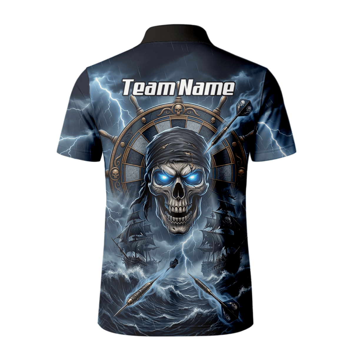 Dart Trikot Herren – Piraten Totenkopf & Geisterschiff, Blau, Personalisierbar C6638 - Outfitsuche