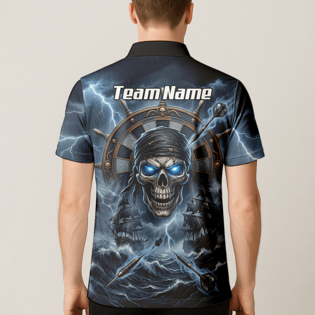 Dart Trikot Herren – Piraten Totenkopf & Geisterschiff, Blau, Personalisierbar C6638 - Outfitsuche