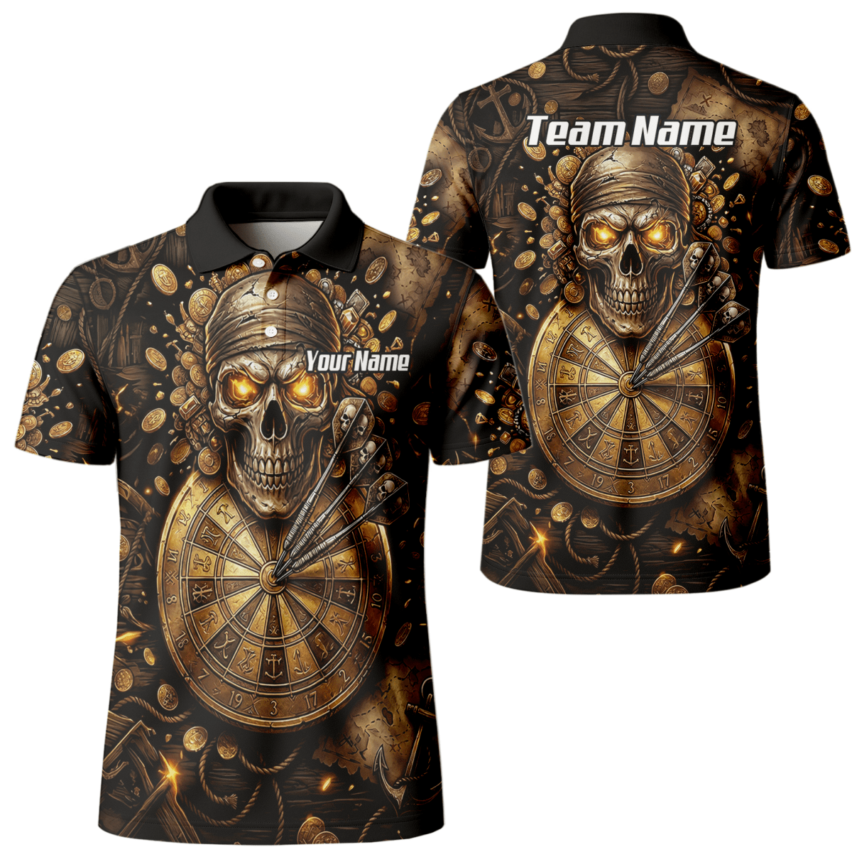 Dart Trikot Herren – Piraten Totenkopf Gold & Bronze Design – Personalisiert L4232 - Outfitsuche