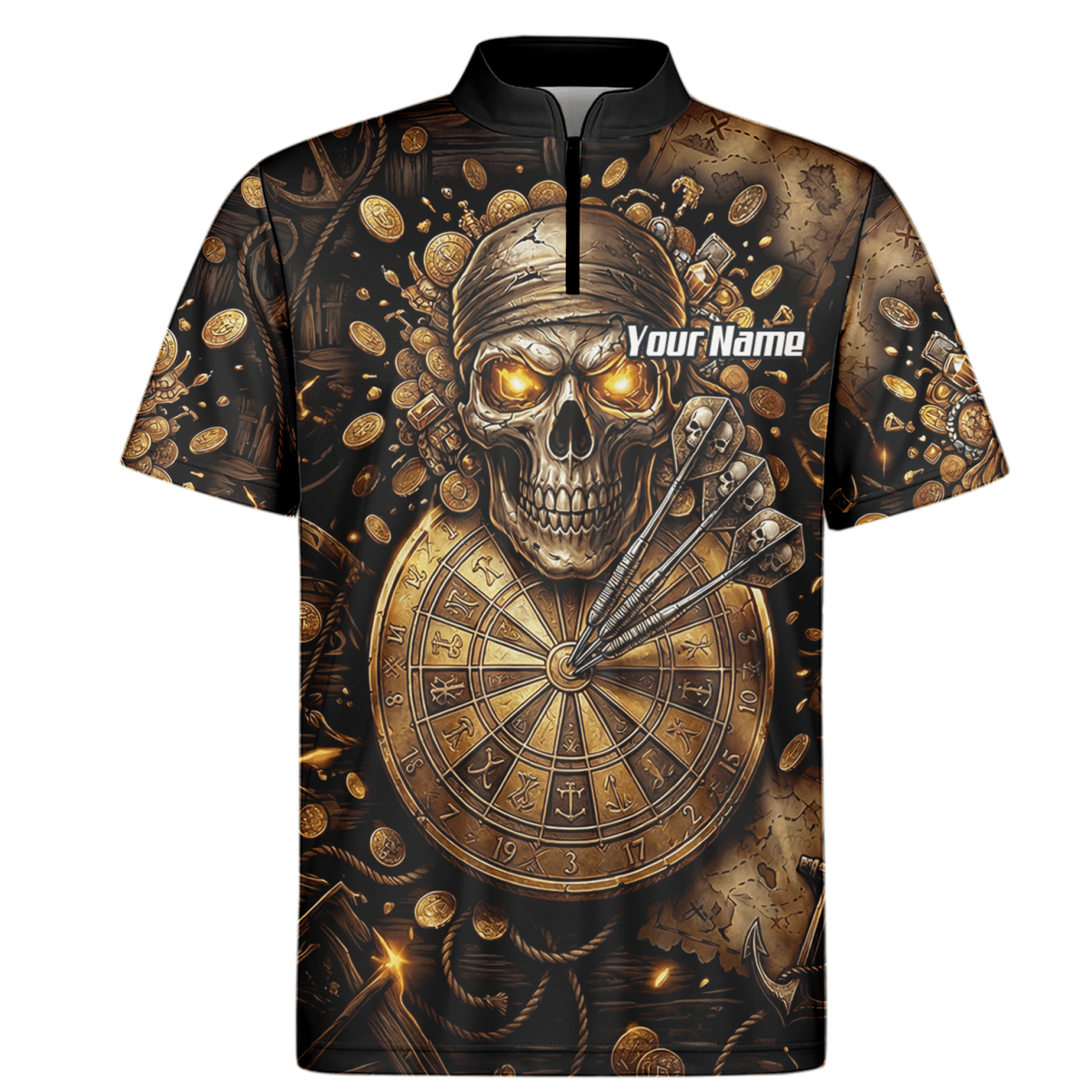 Dart Trikot Herren – Piraten Totenkopf Gold & Bronze Design – Personalisiert L4232 - Outfitsuche
