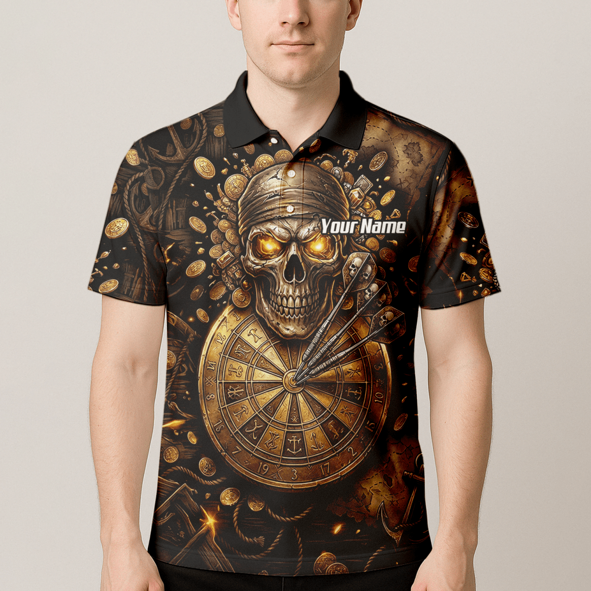 Dart Trikot Herren – Piraten Totenkopf Gold & Bronze Design – Personalisiert L4232 - Outfitsuche