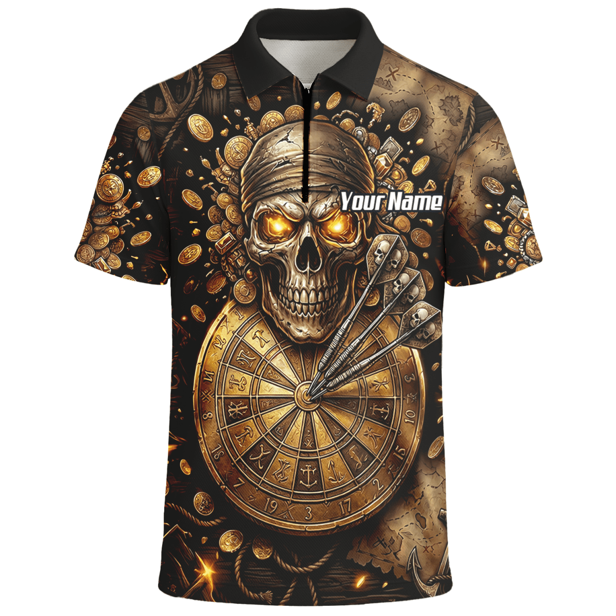 Dart Trikot Herren – Piraten Totenkopf Gold & Bronze Design – Personalisiert L4232 - Outfitsuche