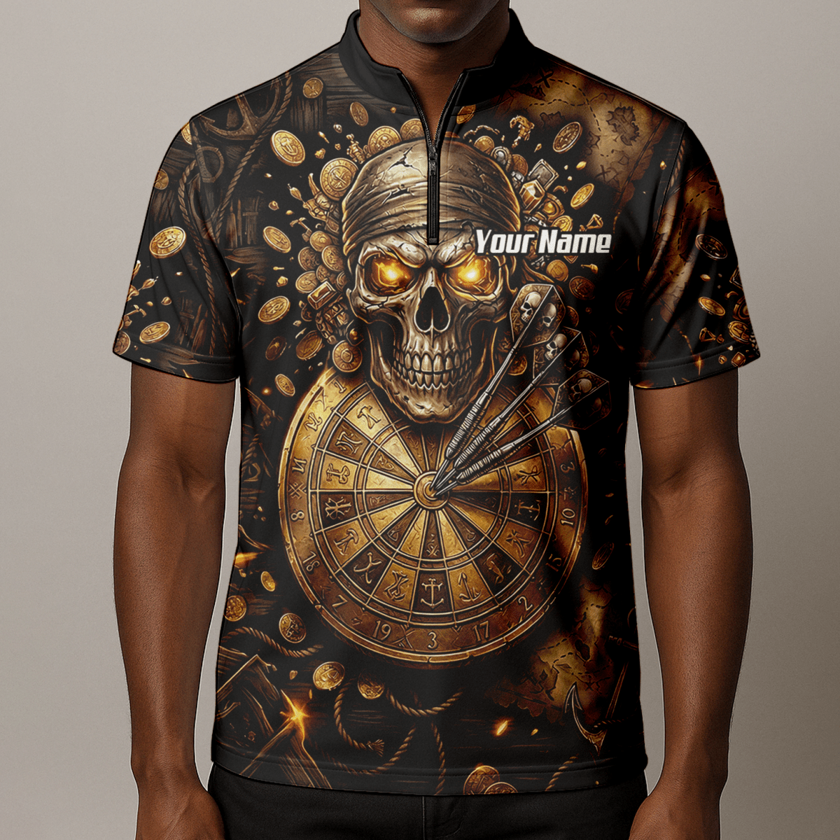 Dart Trikot Herren – Piraten Totenkopf Gold & Bronze Design – Personalisiert L4232 - Outfitsuche