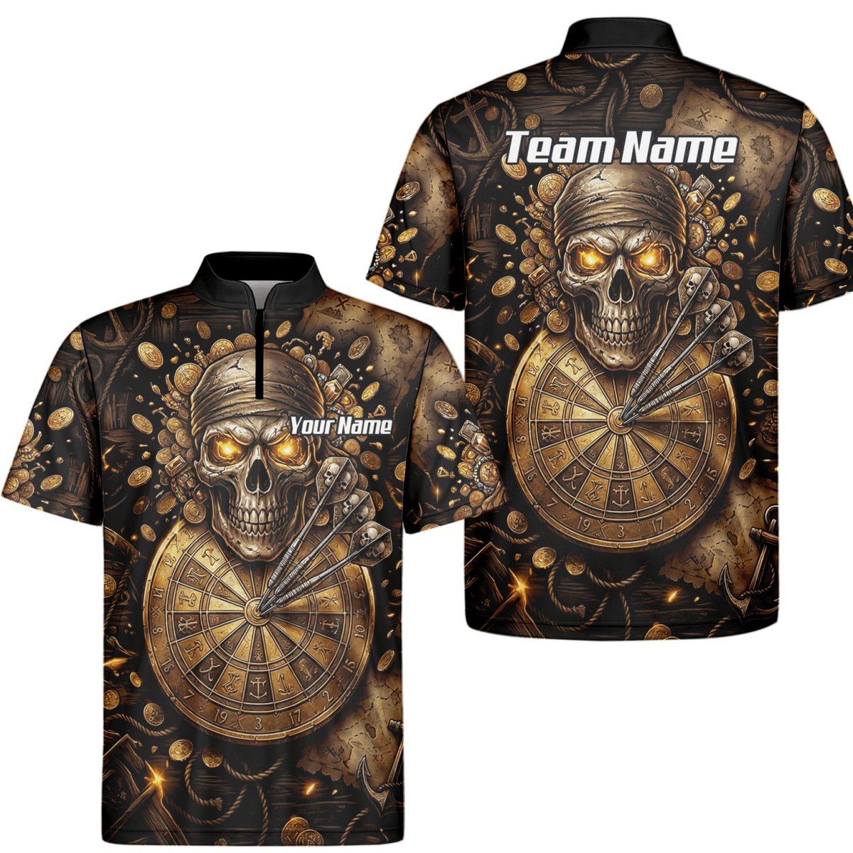 Dart Trikot Herren – Piraten Totenkopf Gold & Bronze Design – Personalisiert L4232 - Outfitsuche