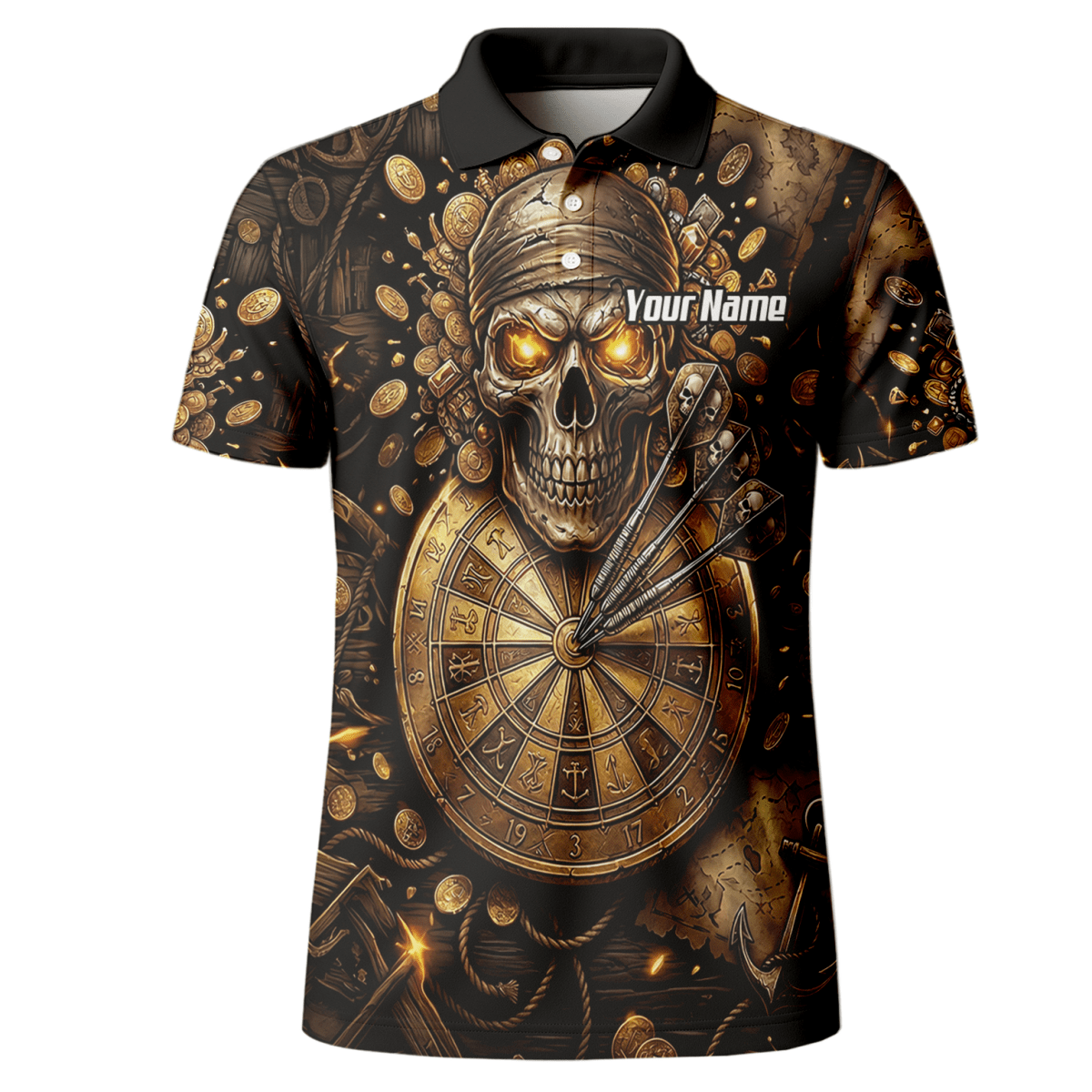 Dart Trikot Herren – Piraten Totenkopf Gold & Bronze Design – Personalisiert L4232 - Outfitsuche