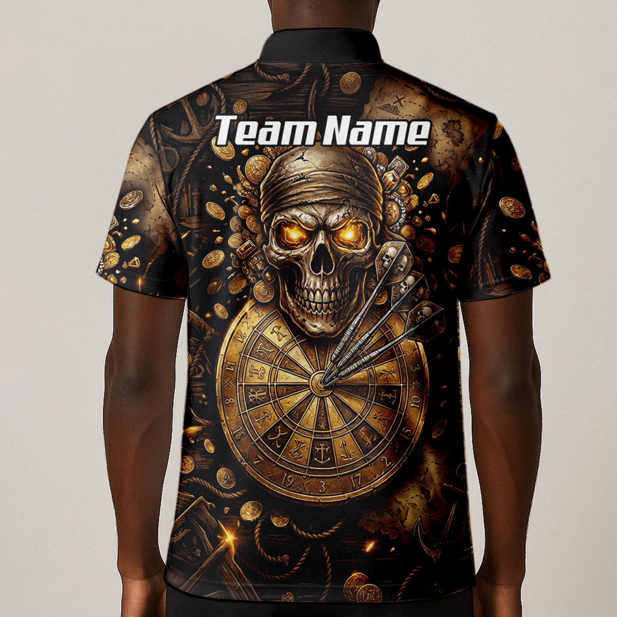 Dart Trikot Herren – Piraten Totenkopf Gold & Bronze Design – Personalisiert L4232 - Outfitsuche