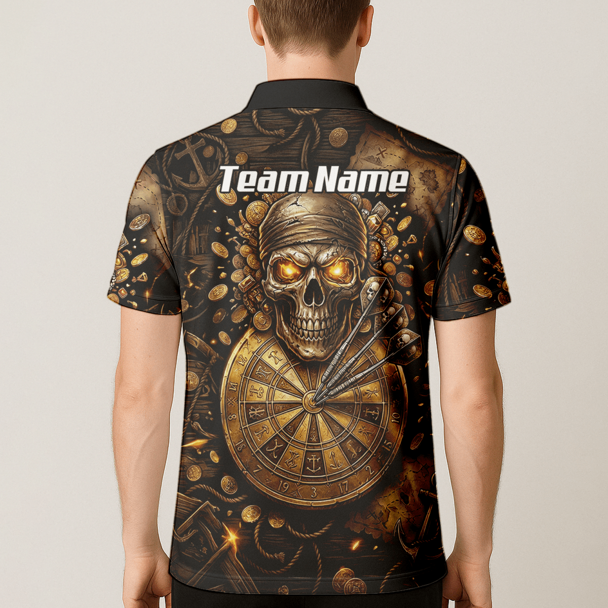 Dart Trikot Herren – Piraten Totenkopf Gold & Bronze Design – Personalisiert L4232 - Outfitsuche