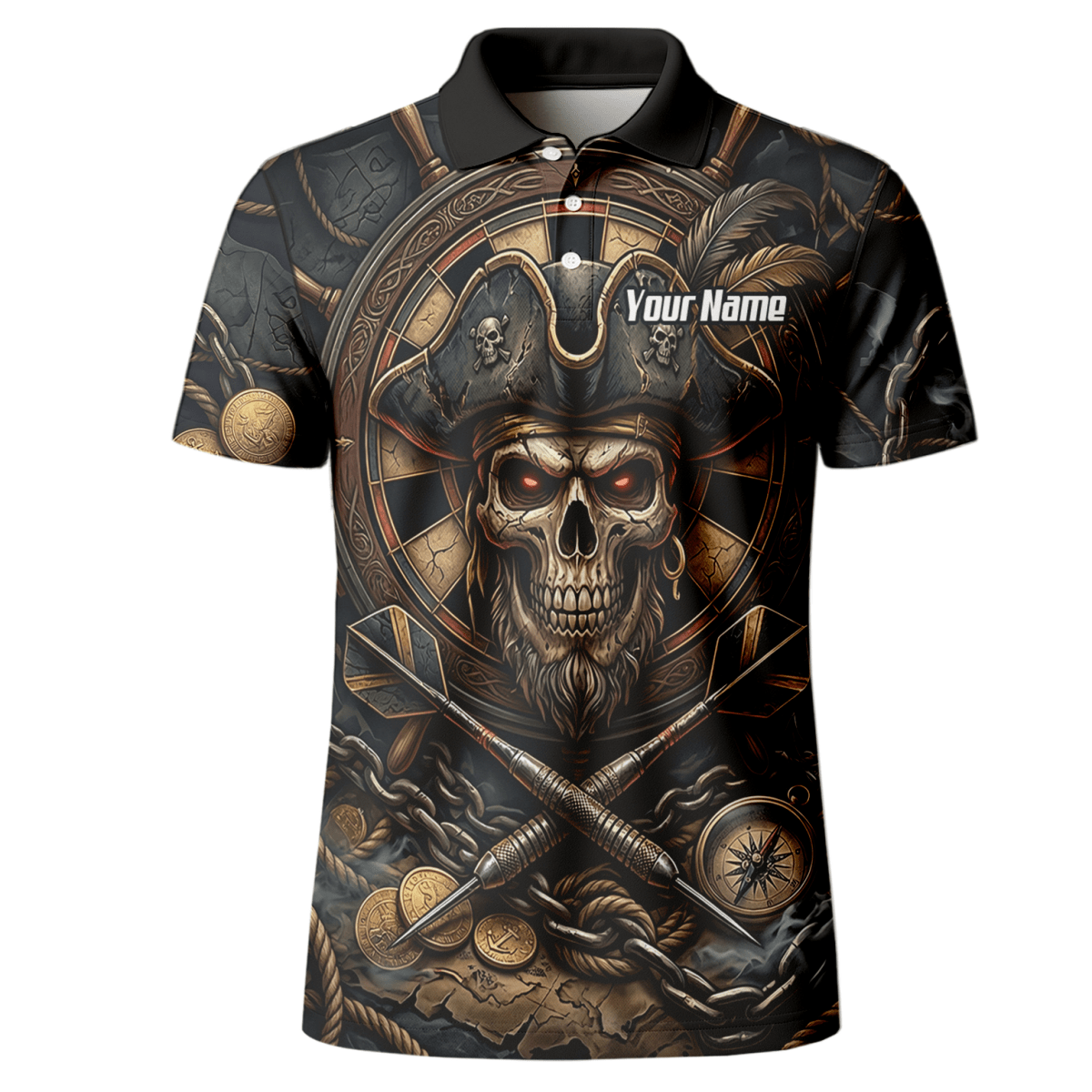Dart Trikot Herren – Piraten Totenkopf Schwarz Gold Personalisierbar H4255 - Outfitsuche