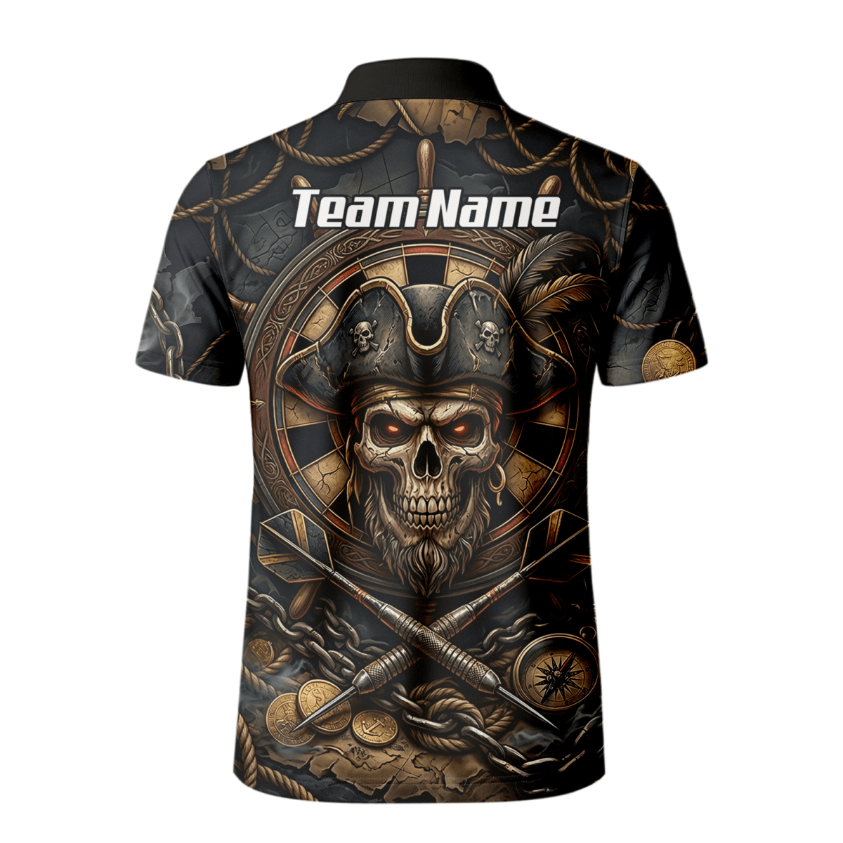 Dart Trikot Herren – Piraten Totenkopf Schwarz Gold Personalisierbar H4255 - Outfitsuche