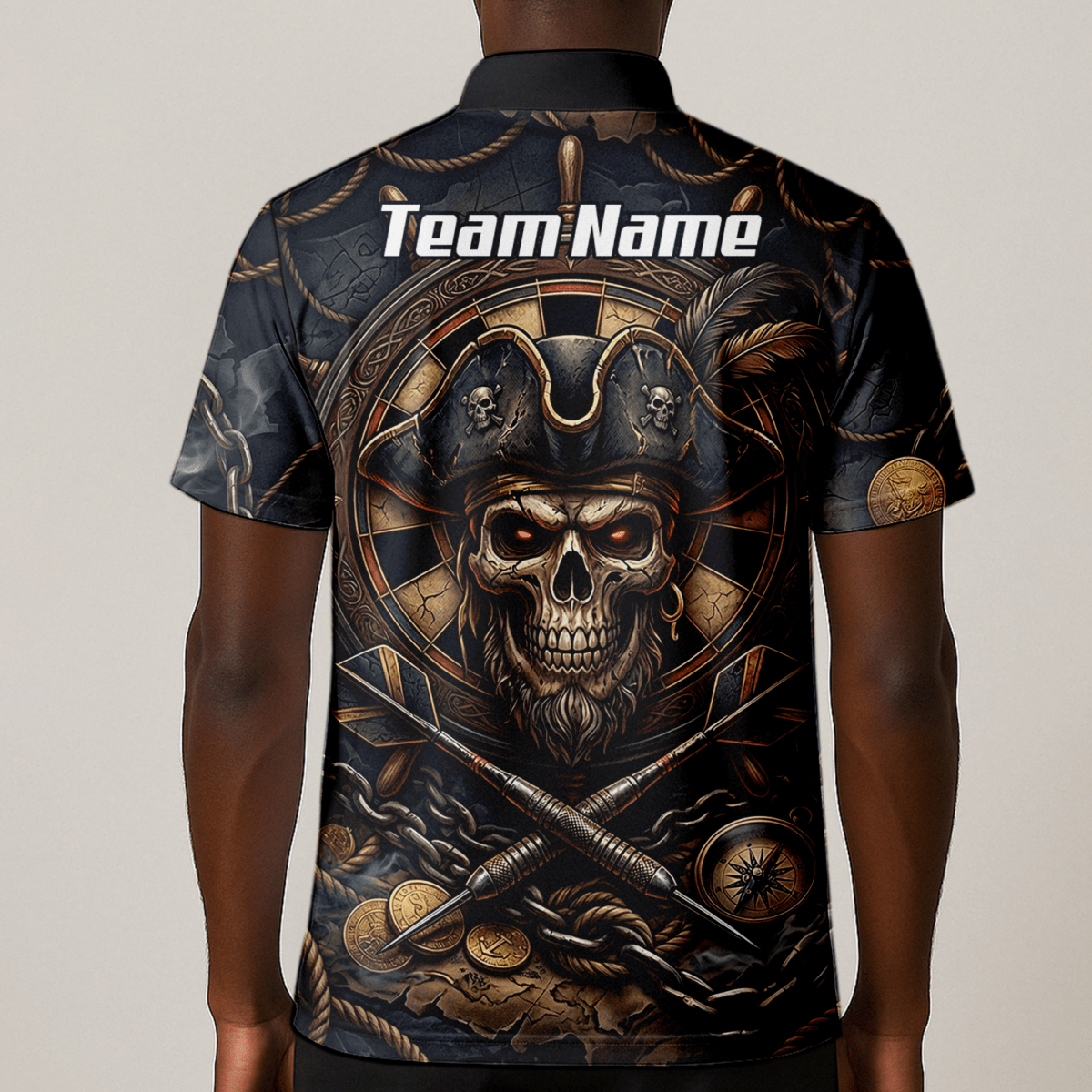 Dart Trikot Herren – Piraten Totenkopf Schwarz Gold Personalisierbar H4255 - Outfitsuche
