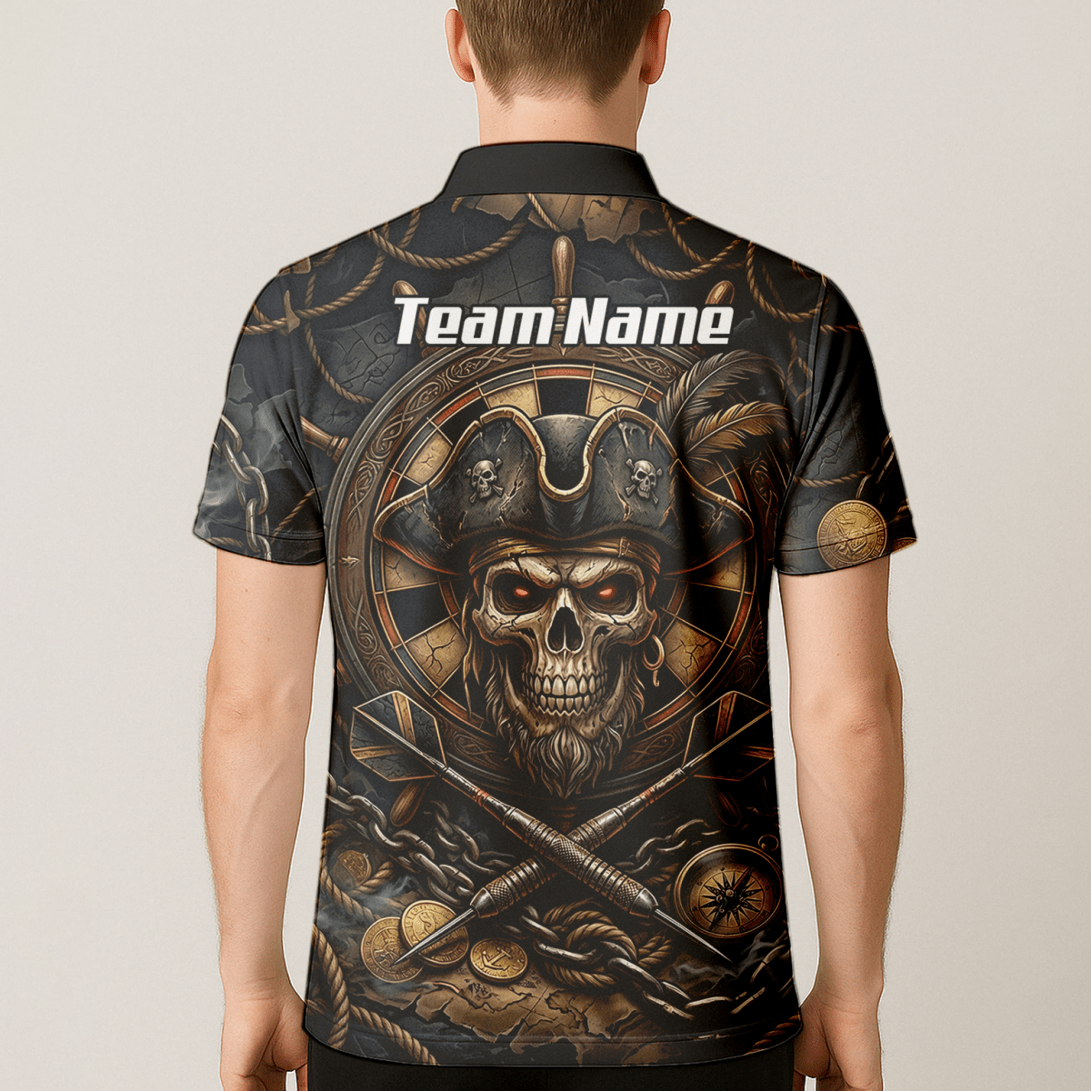 Dart Trikot Herren – Piraten Totenkopf Schwarz Gold Personalisierbar H4255 - Outfitsuche