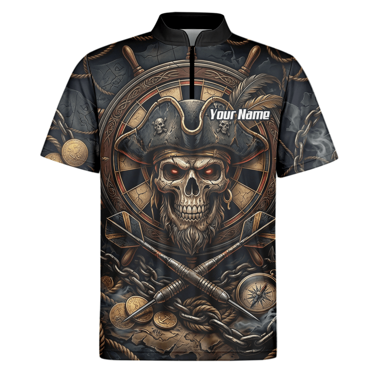 Dart Trikot Herren – Piraten Totenkopf Schwarz Gold Personalisierbar H4255 - Outfitsuche