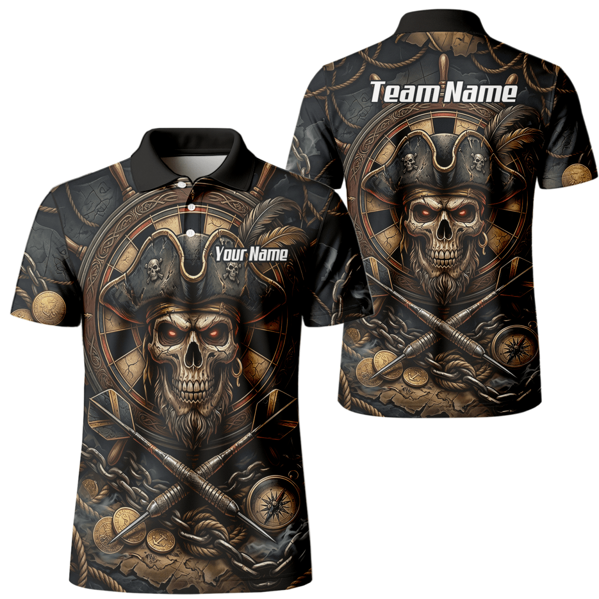 Dart Trikot Herren – Piraten Totenkopf Schwarz Gold Personalisierbar H4255 - Outfitsuche