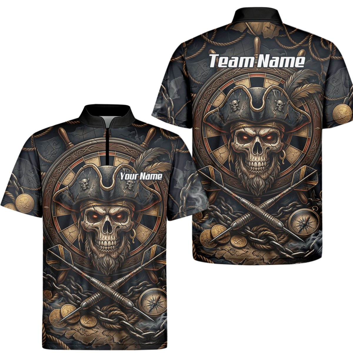 Dart Trikot Herren – Piraten Totenkopf Schwarz Gold Personalisierbar H4255 - Outfitsuche