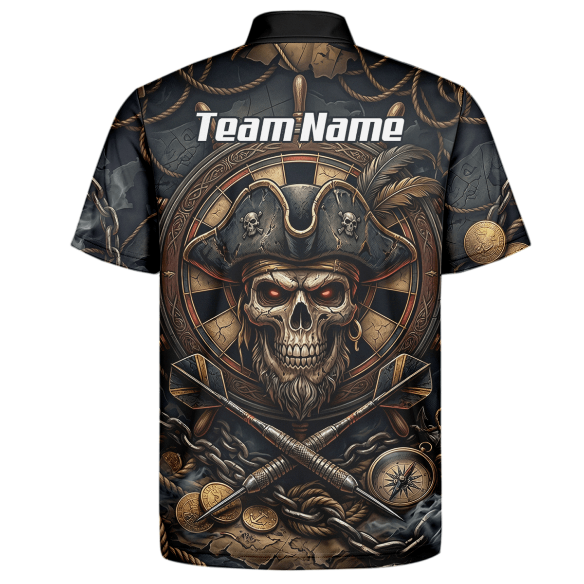 Dart Trikot Herren – Piraten Totenkopf Schwarz Gold Personalisierbar H4255 - Outfitsuche