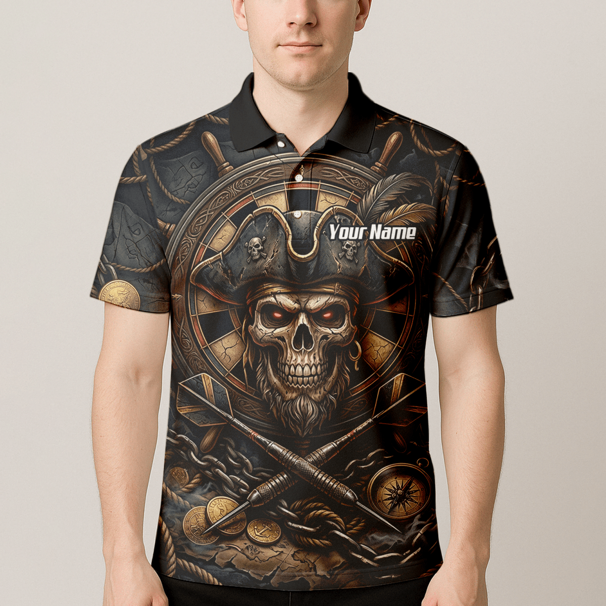 Dart Trikot Herren – Piraten Totenkopf Schwarz Gold Personalisierbar H4255 - Outfitsuche