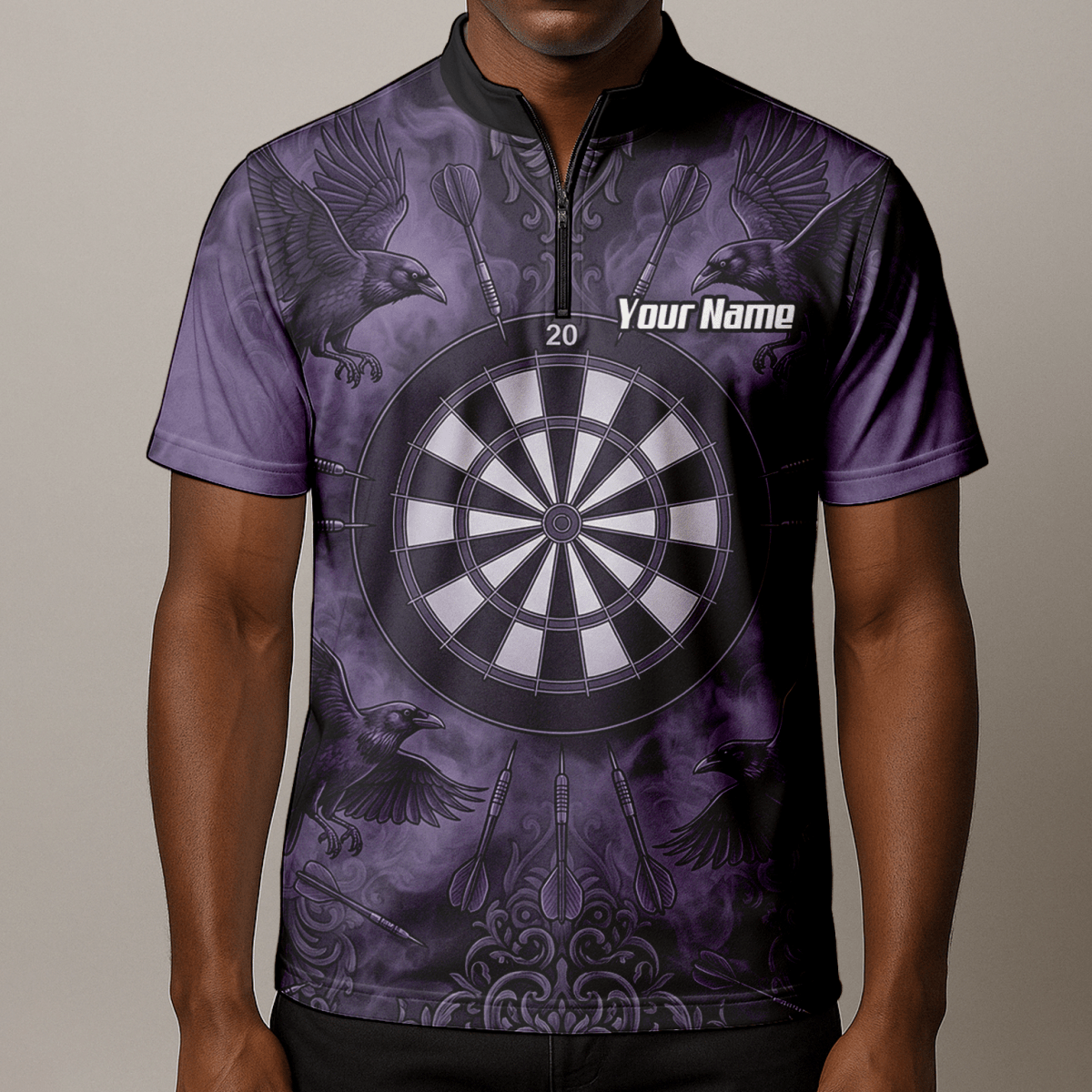 Dart Trikot Herren – Raben Motiv Lila Schwarz Personalisiert A3714 - Outfitsuche