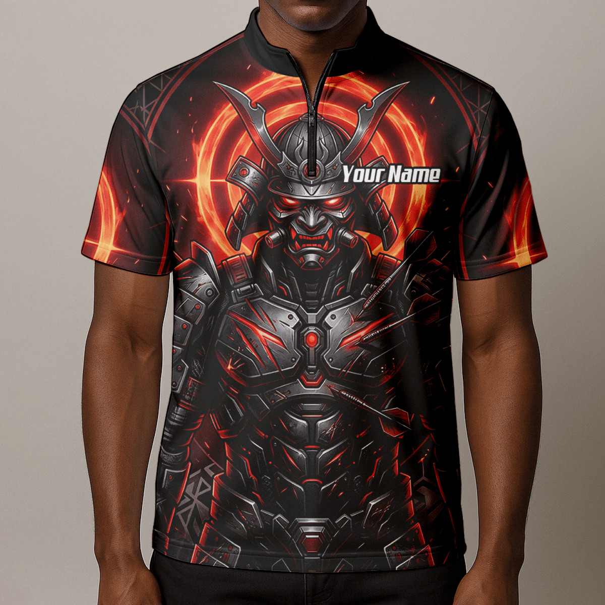 Dart Trikot Herren – Samurai Krieger Design Rot Schwarz Wunschname R5691 - Outfitsuche