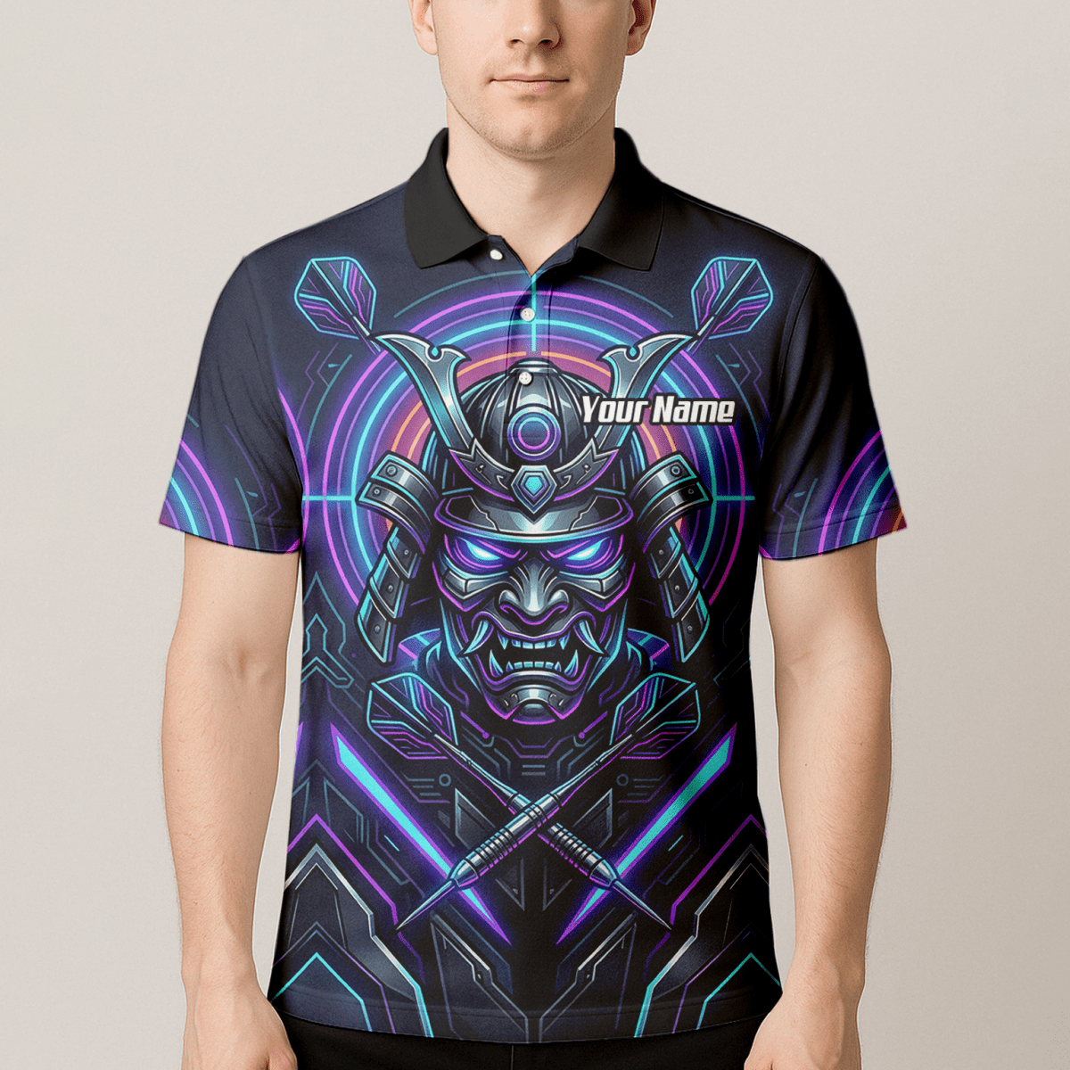 Dart Trikot Herren – Samurai Maske Cyber Neon – Personalisierbar M8824 - Outfitsuche