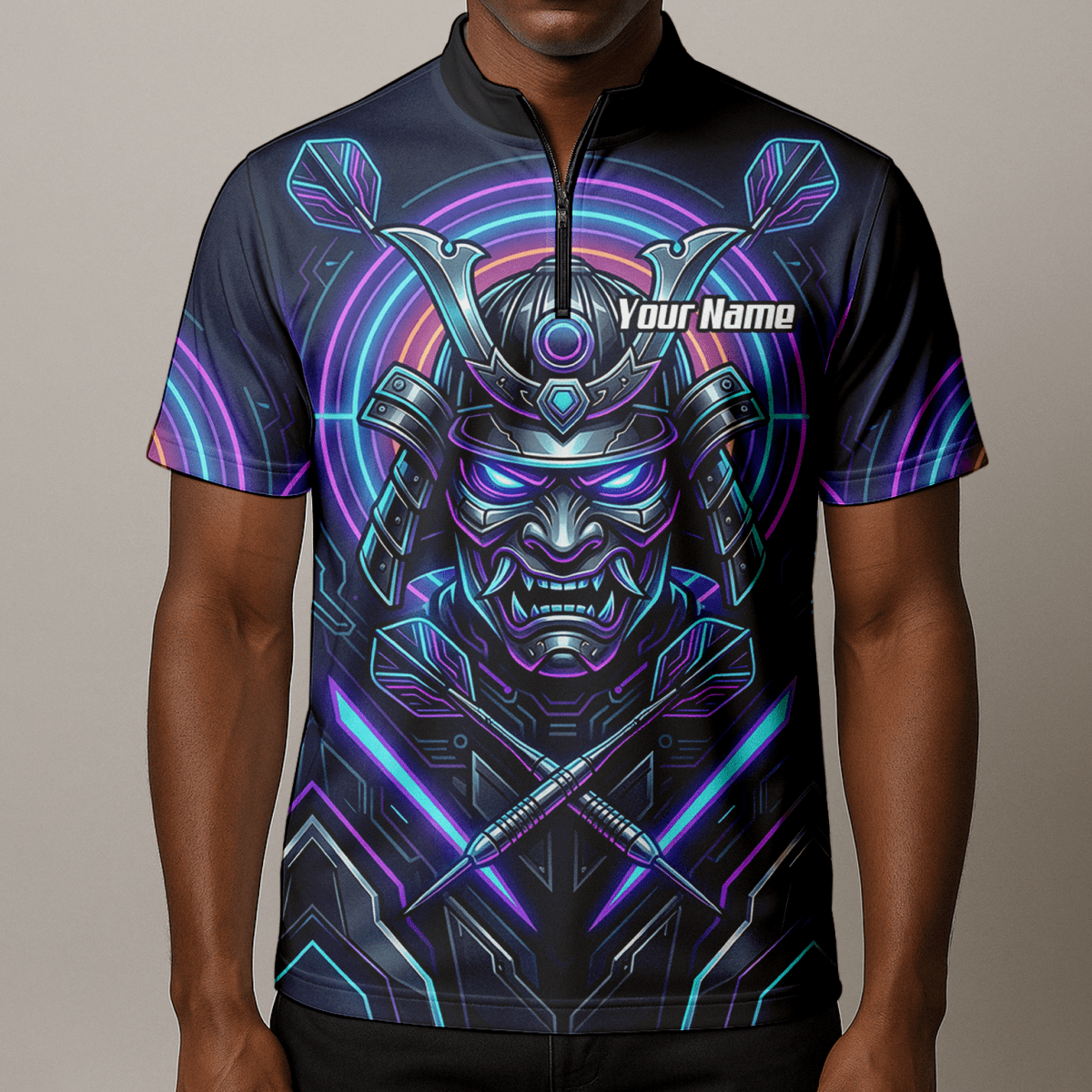 Dart Trikot Herren – Samurai Maske Cyber Neon – Personalisierbar M8824 - Outfitsuche