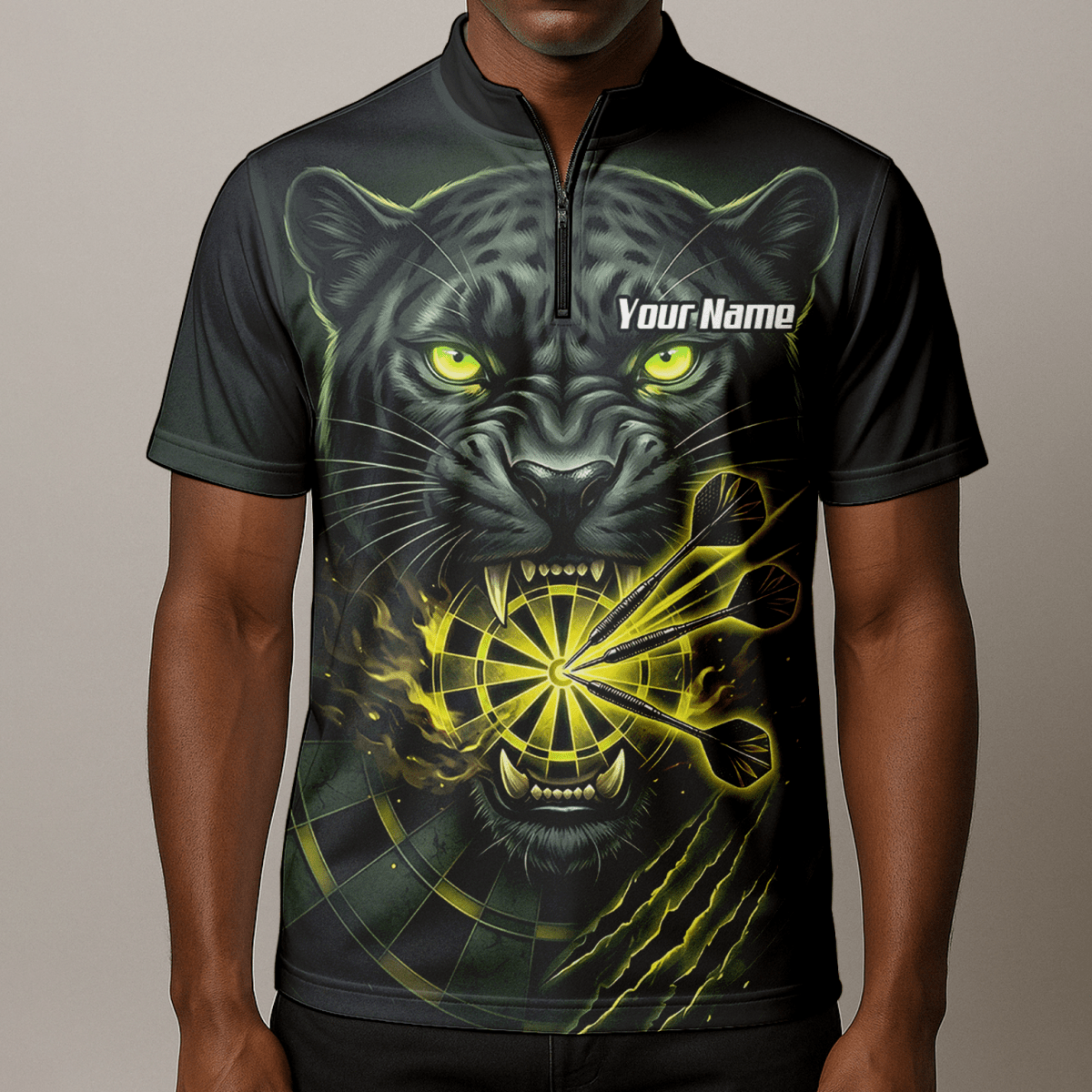 Dart Trikot Herren – Schwarzer Panther Design Schwarz Neon - Grün K8672 - Outfitsuche