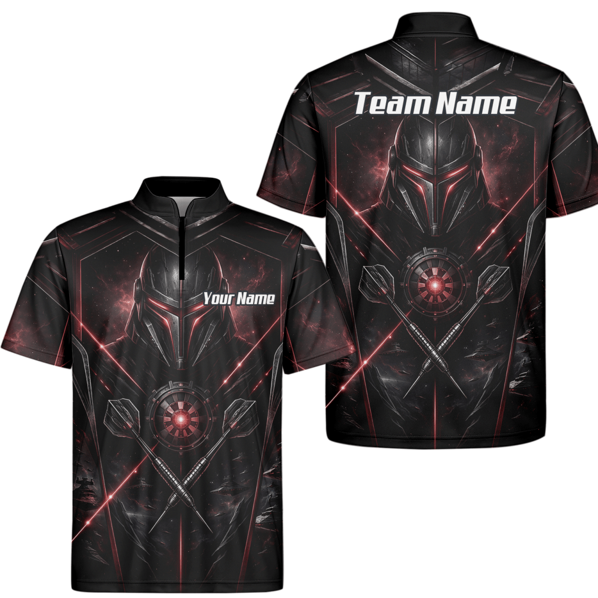 Dart Trikot Herren – Sci - Fi Krieger Helm Personalisierbar Schwarz Rot V9187 - Outfitsuche
