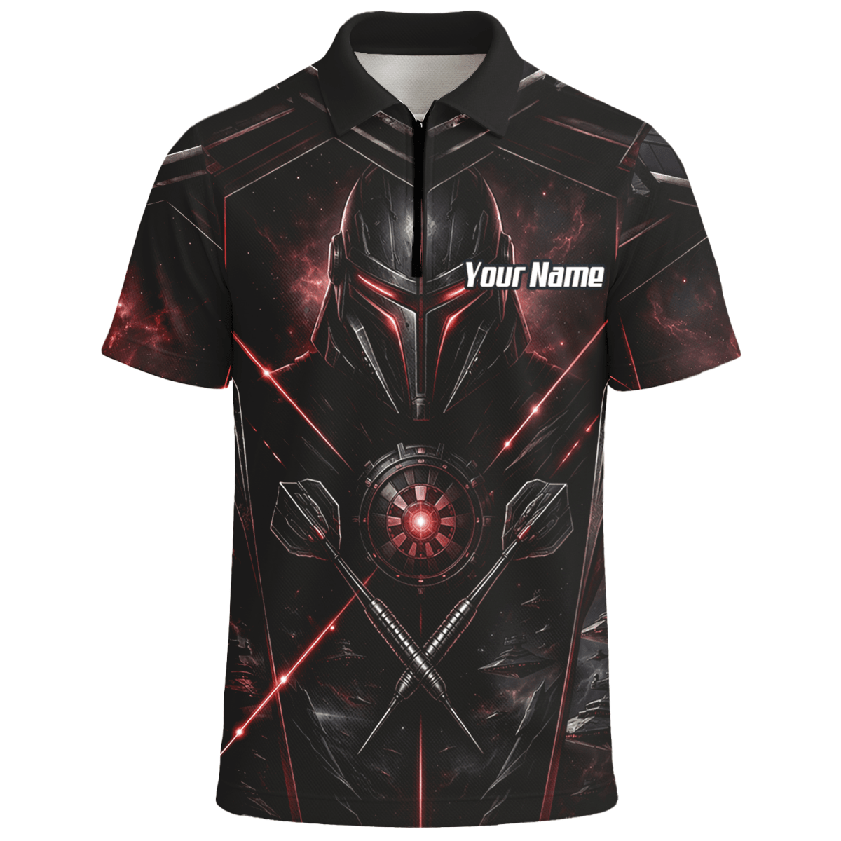 Dart Trikot Herren – Sci - Fi Krieger Helm Personalisierbar Schwarz Rot V9187 - Outfitsuche